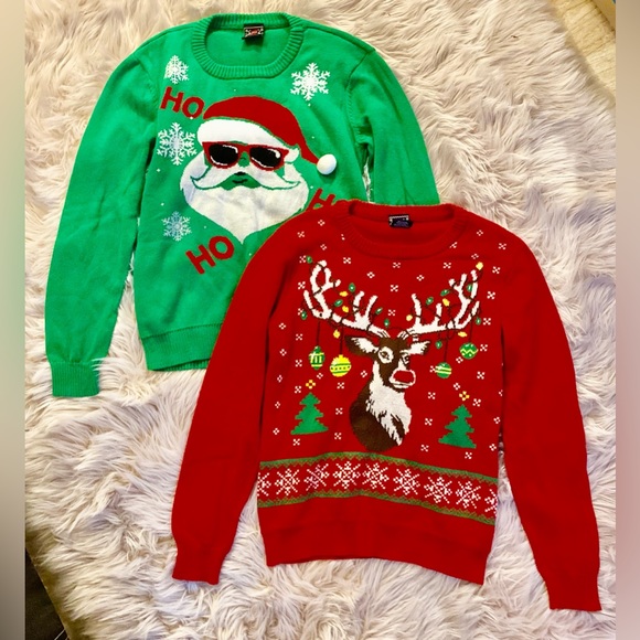 Ugly Christmas Sweater Sweaters - Holiday Sweater / Reindeer and Santa Clause Festive Christmas Sweater Bundle